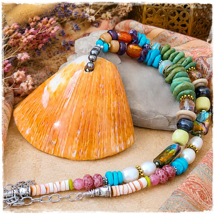 Spiny Oyster Gemstone Necklace By Kachina Designs Jewelry Spiny Oyster Mixed Gemstone Necklace By Kachina Designs
